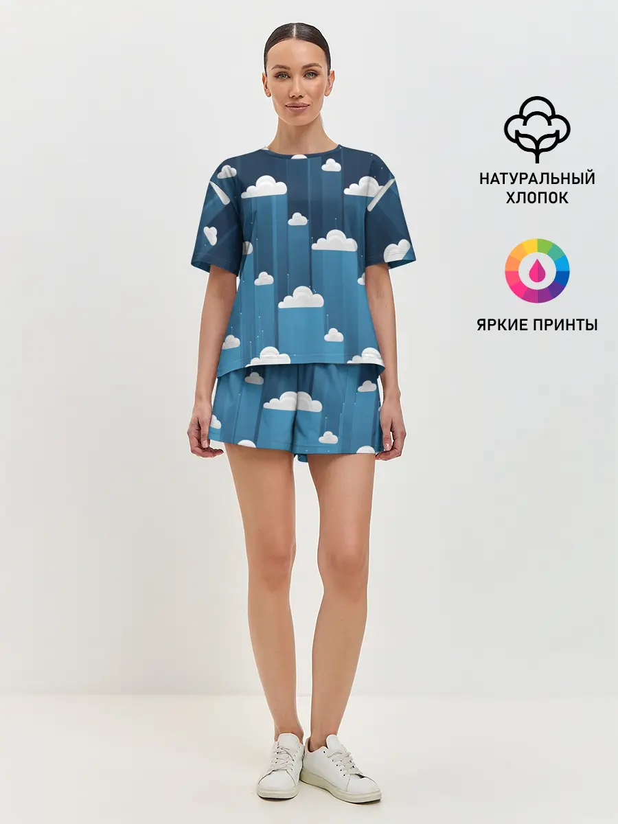 Женская пижама с шортами / Облака в очереди