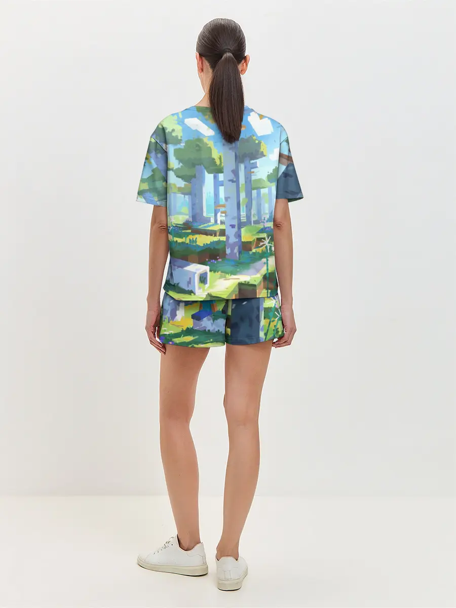 Женская пижама с шортами / Манйкрафт, березовый лес