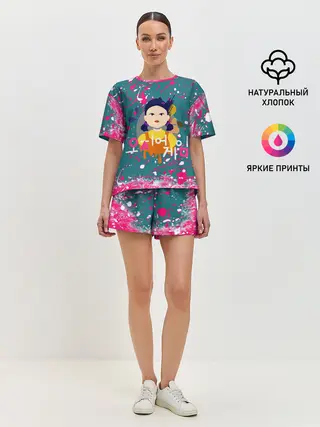 Женская пижама с шортами / ИГРА В КАЛЬМАРА SQUID GAME КУКЛА