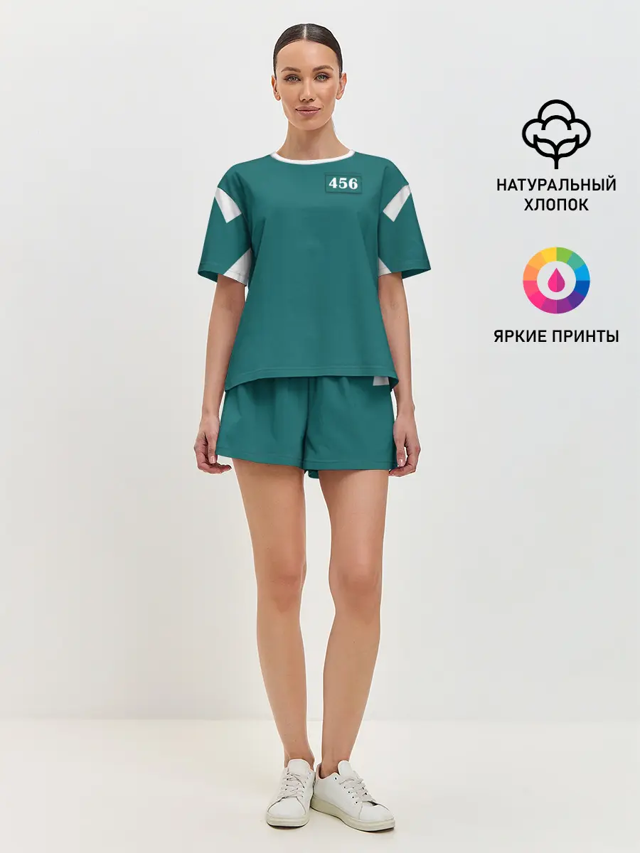 Женская пижама с шортами / Как в игре в кальмара. Куртка бирюзовая