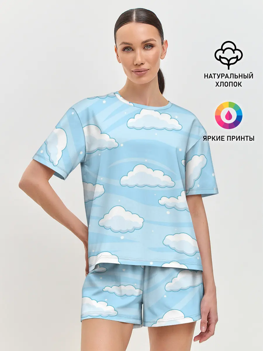 Женская пижама с шортами / Зимние облака