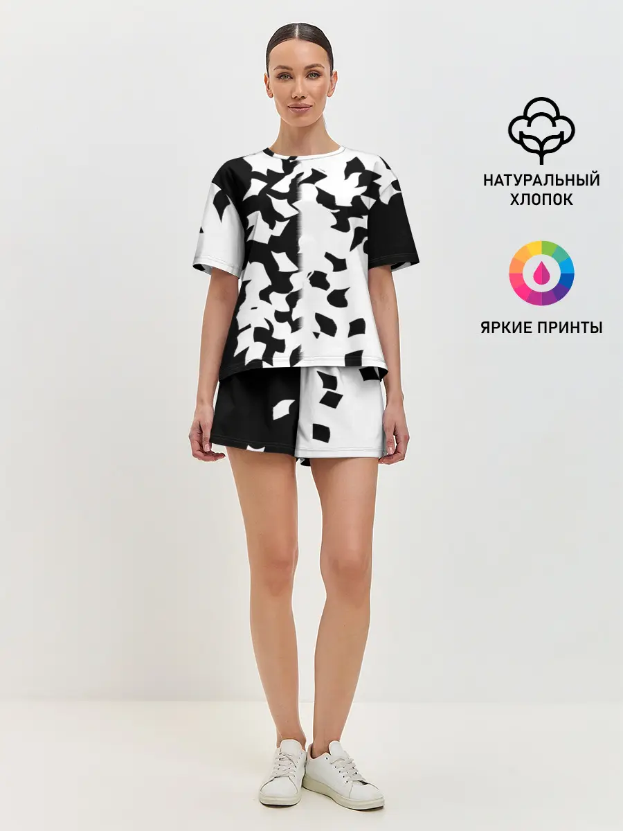Женская пижама с шортами / черно-белый камуфляж