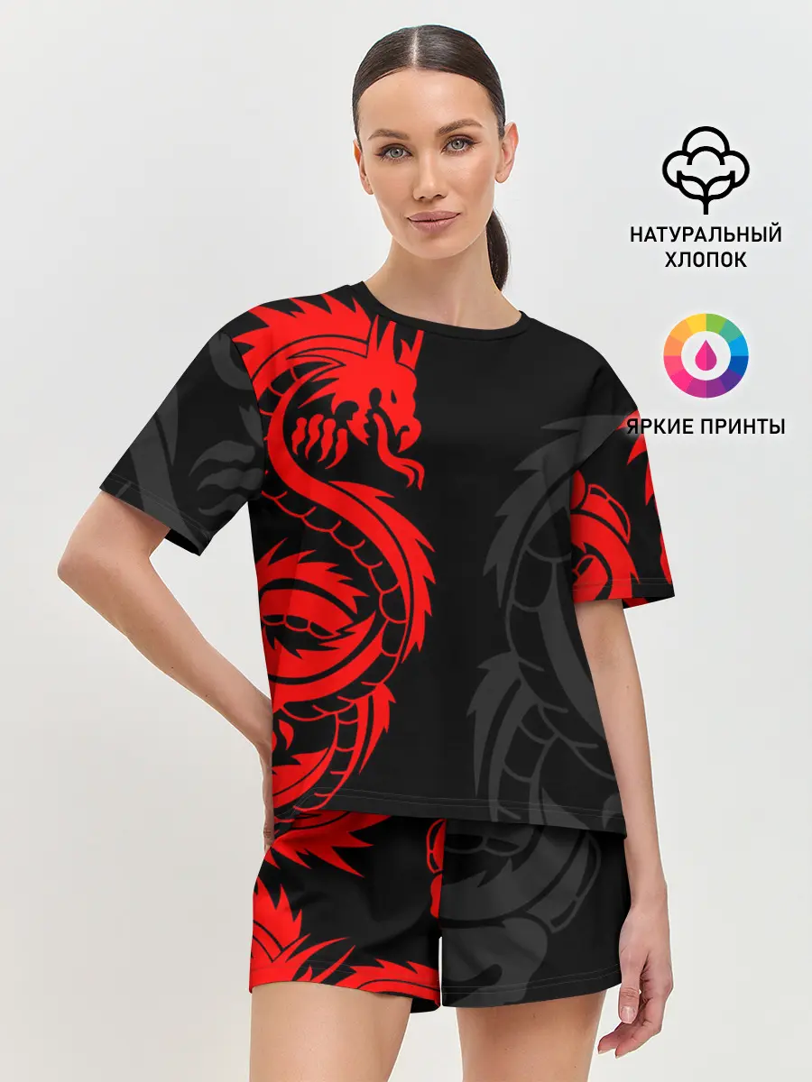 Женская пижама с шортами / КРАСНЫЙ ДРАКОН ТАТУ / RED DRAGON TATTOO