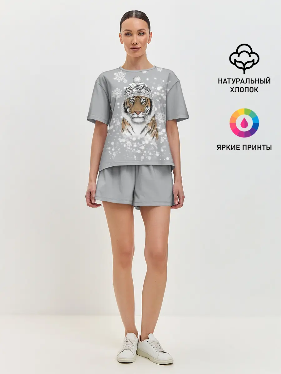 Женская пижама с шортами / Снежный тигр
