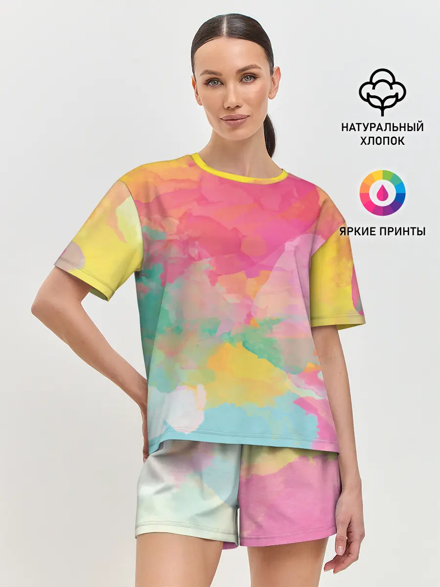 Женская пижама с шортами / Радужная акварель
