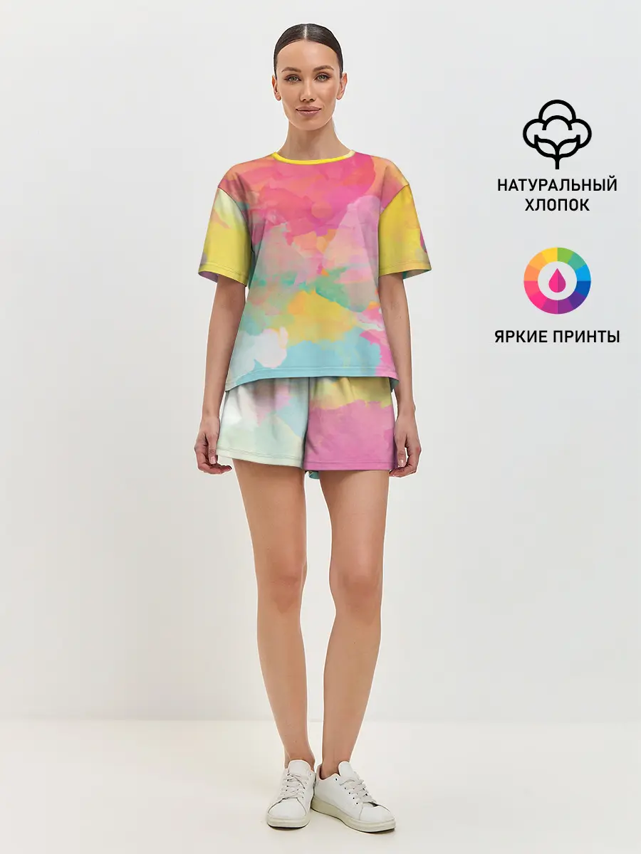 Женская пижама с шортами / Радужная акварель