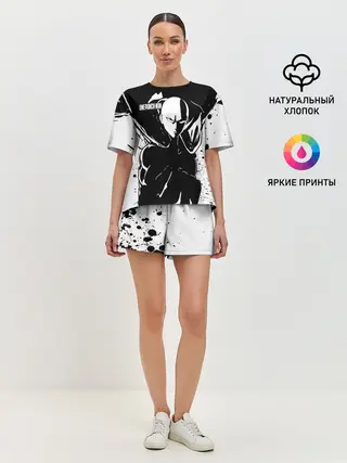 Женская пижама с шортами / Черно-белый Сайтама One Punch-Man