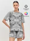 Женская пижама с шортами / Черно-белый абстрактный узор.