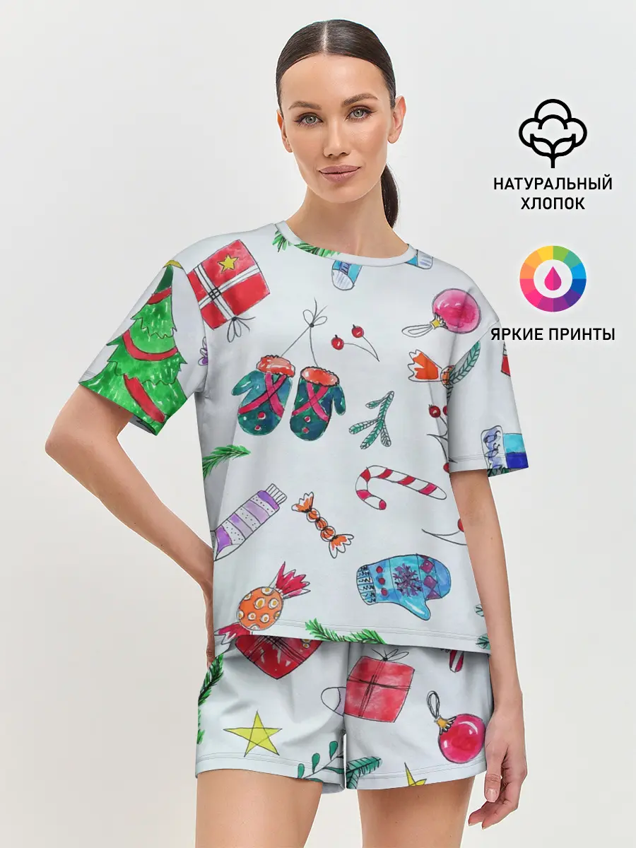 Женская пижама с шортами / шарики фонарики