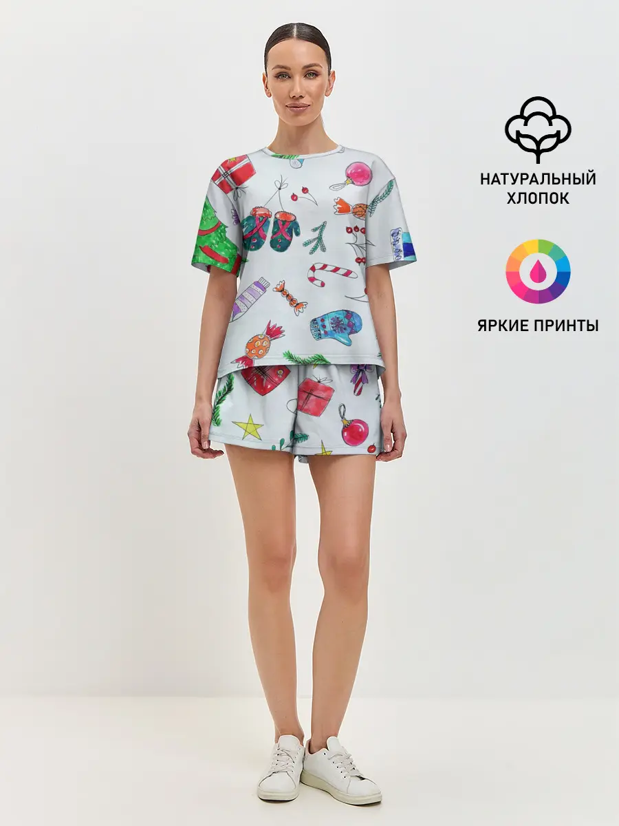 Женская пижама с шортами / шарики фонарики
