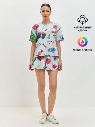 Женская пижама с шортами / шарики фонарики