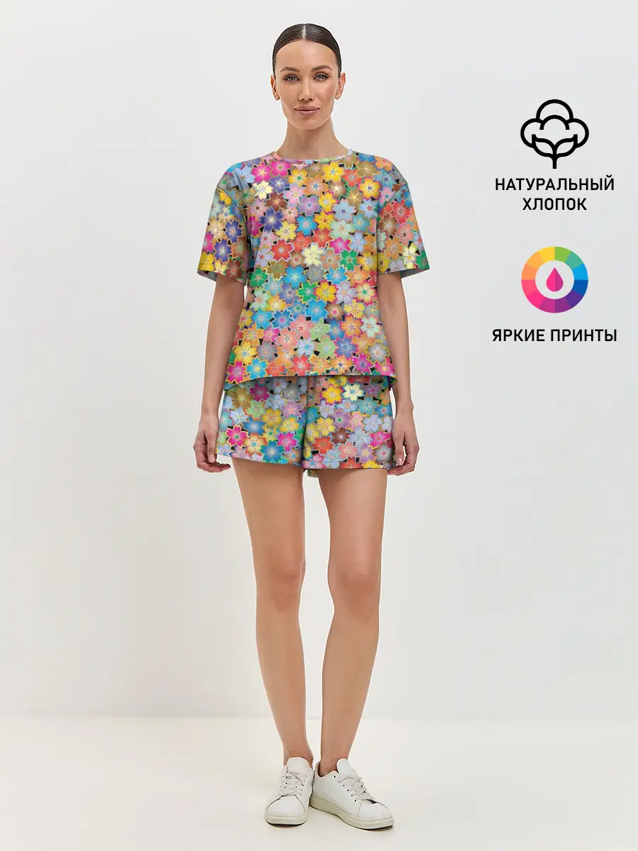 Женская пижама с шортами / цветы цветочки