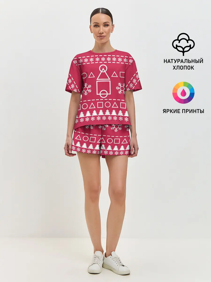 Женская пижама с шортами / Новогодний Ojingeo geim.