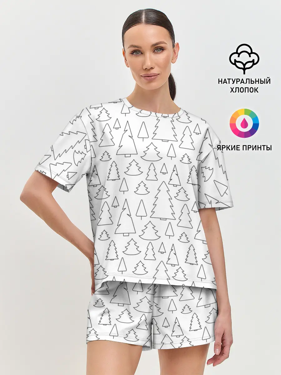 Женская пижама с шортами / Простые елочки