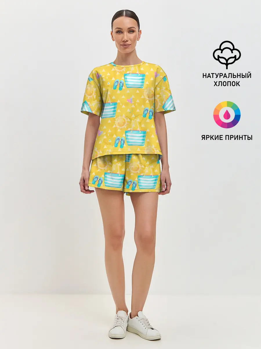 Женская пижама с шортами / Летний песочный пляж