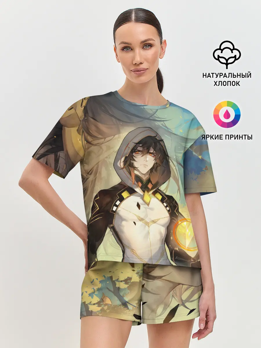 Женская пижама с шортами / Чжун Ли, Zhongli, Genshin Impact