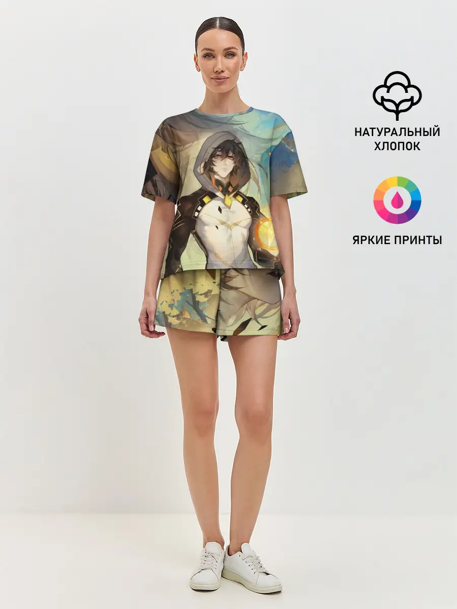 Женская пижама с шортами / Чжун Ли, Zhongli, Genshin Impact