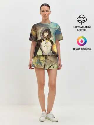 Женская пижама с шортами / Чжун Ли, Zhongli, Genshin Impact