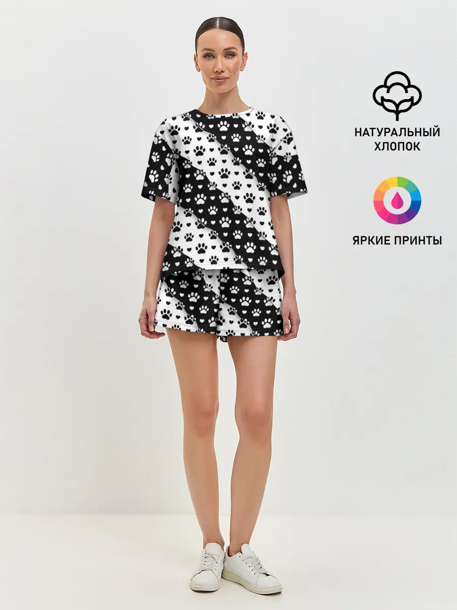 Женская пижама с шортами / Следы от Лап