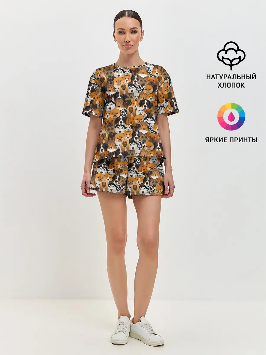 Женская пижама с шортами / Разные Собаки
