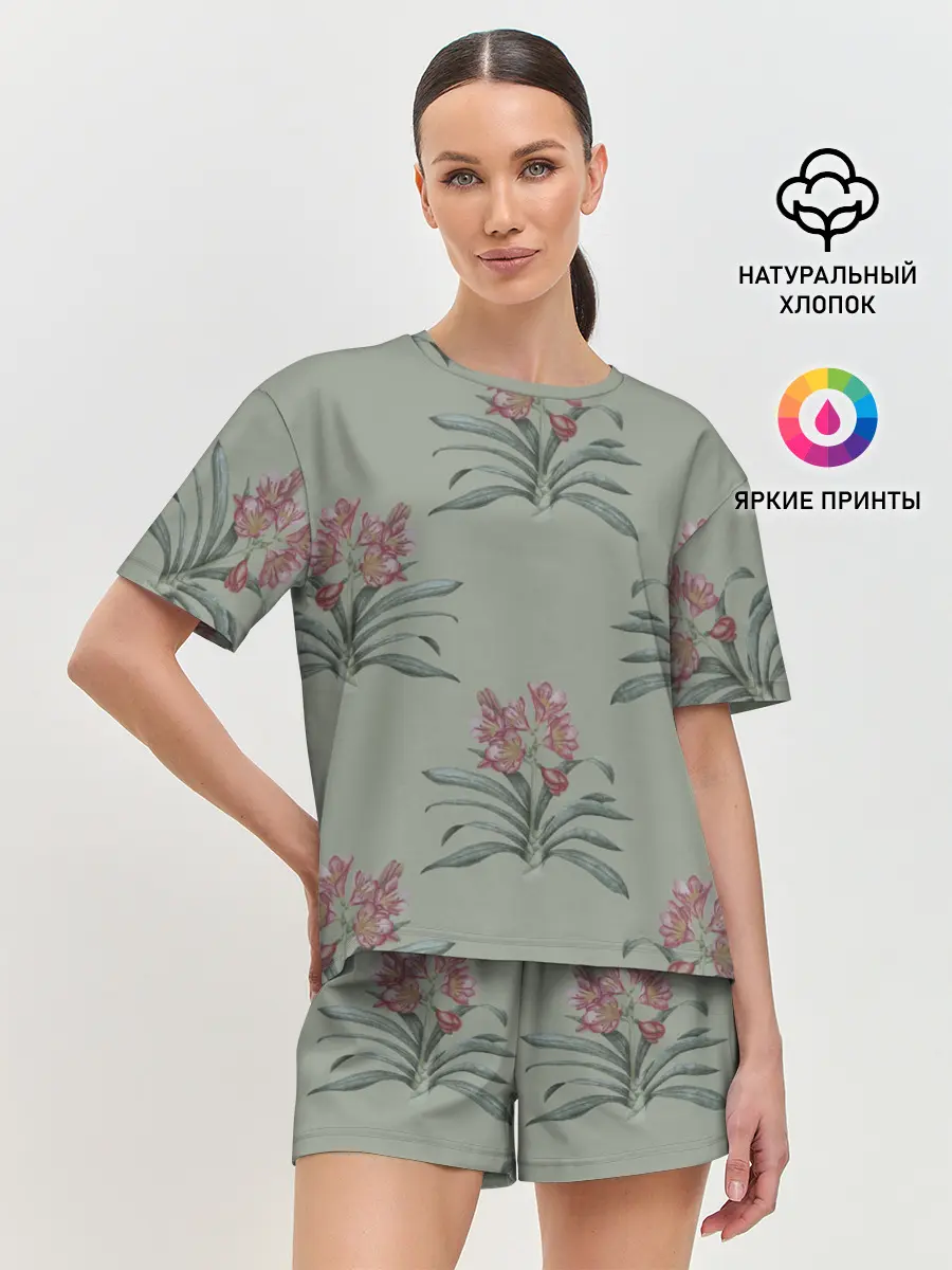 Женская пижама с шортами / Цветы кливии