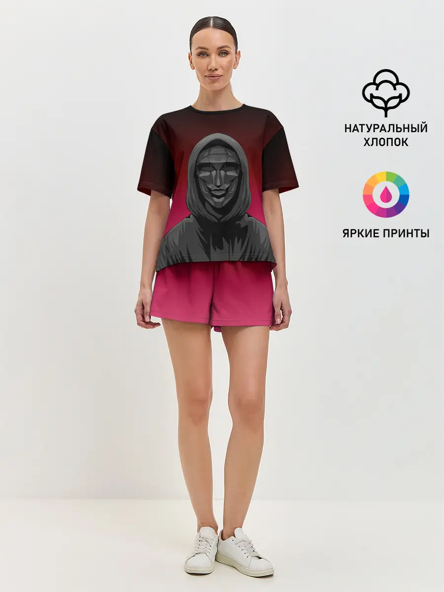 Женская пижама с шортами / Распорядитель игры на черно розовом фоне