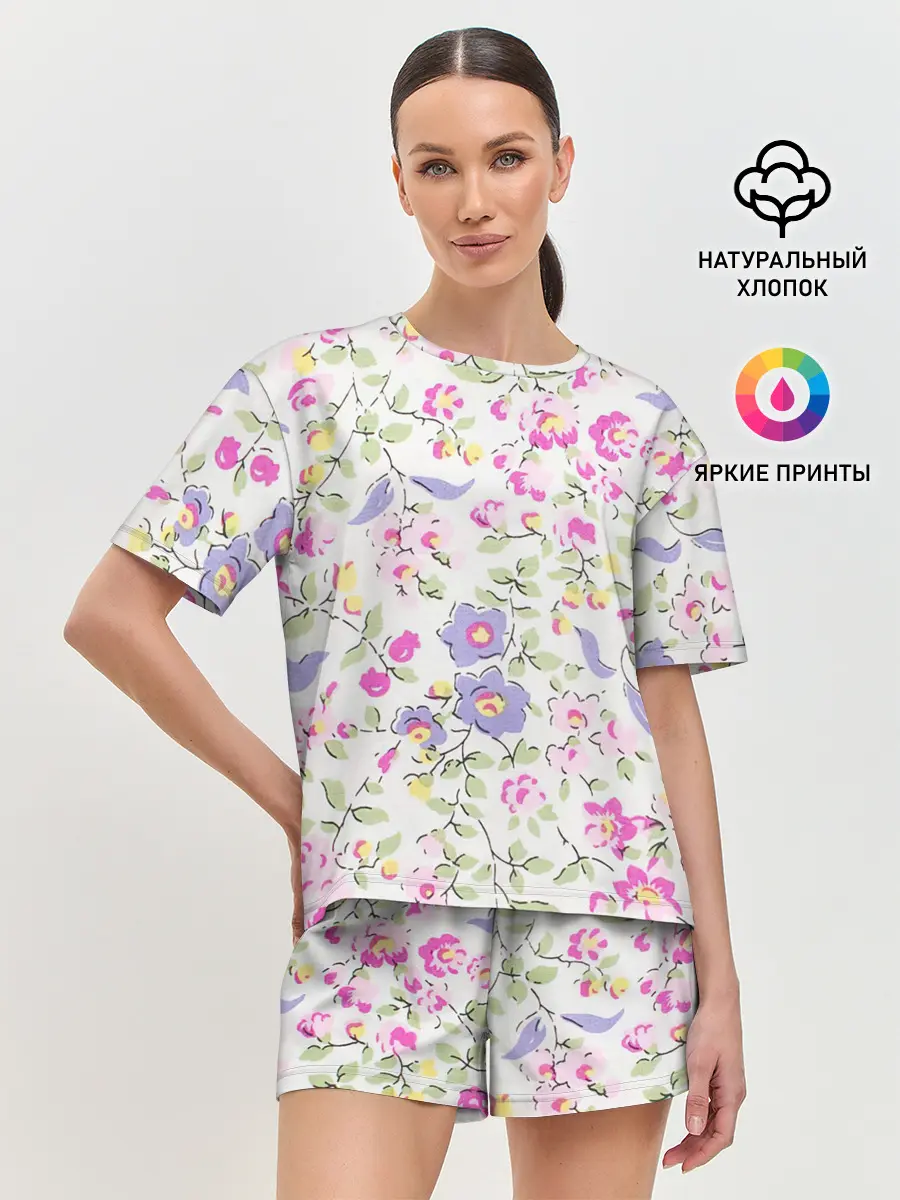 Женская пижама с шортами / Яркие весенние цветы