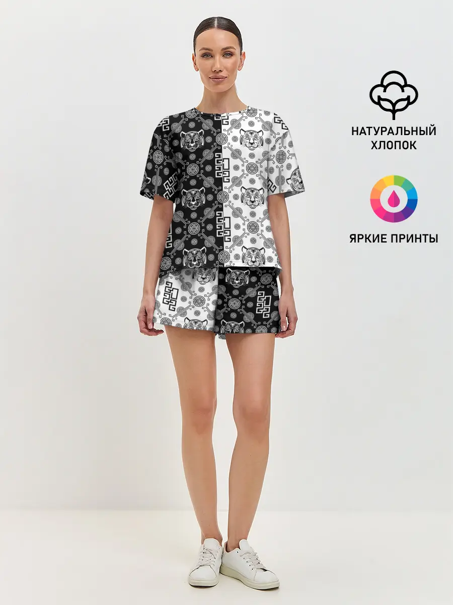 Женская пижама с шортами / Тигры в китайском стиле