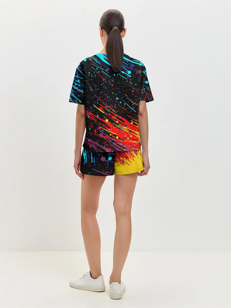 Женская пижама с шортами / Cyberpunk 2077 Цветные брызги.