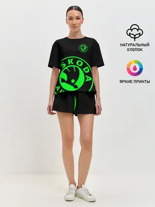 Женская пижама с шортами / SKODA GREEN LOGO BLACK STYLE
