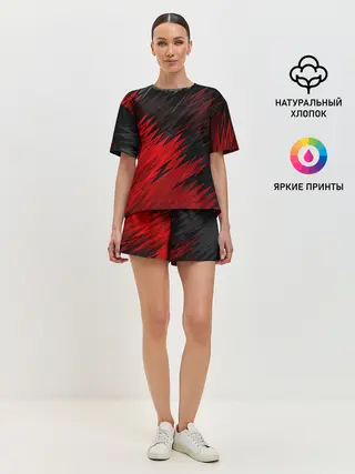 Женская пижама с шортами / ЧЁРНО КРАСНЫЕ КРАСКИ | RED BLACK STRIPES