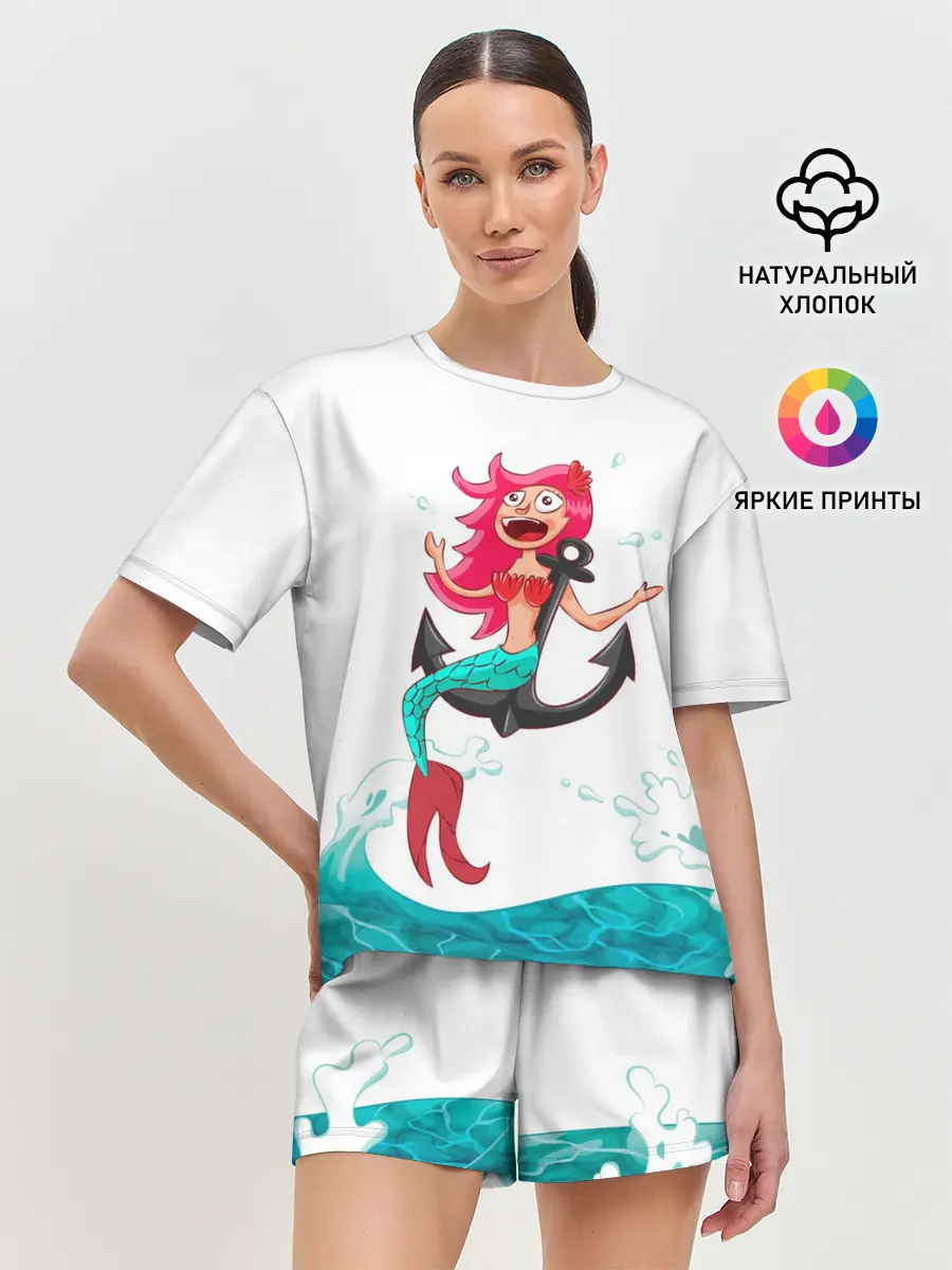 Женская пижама с шортами / Русалка на якоре