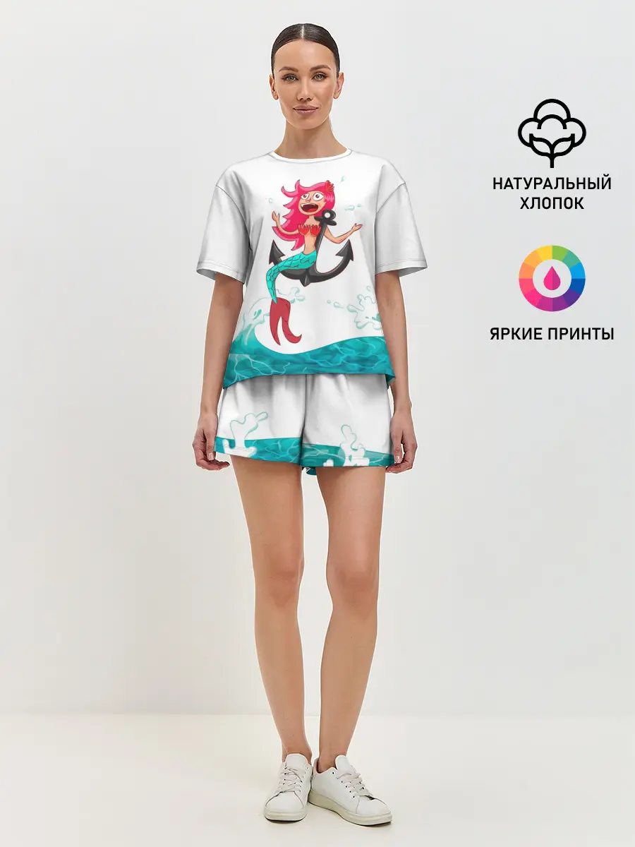 Женская пижама с шортами / Русалка на якоре