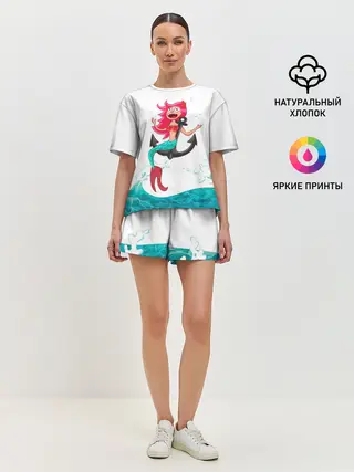 Женская пижама с шортами / Русалка на якоре