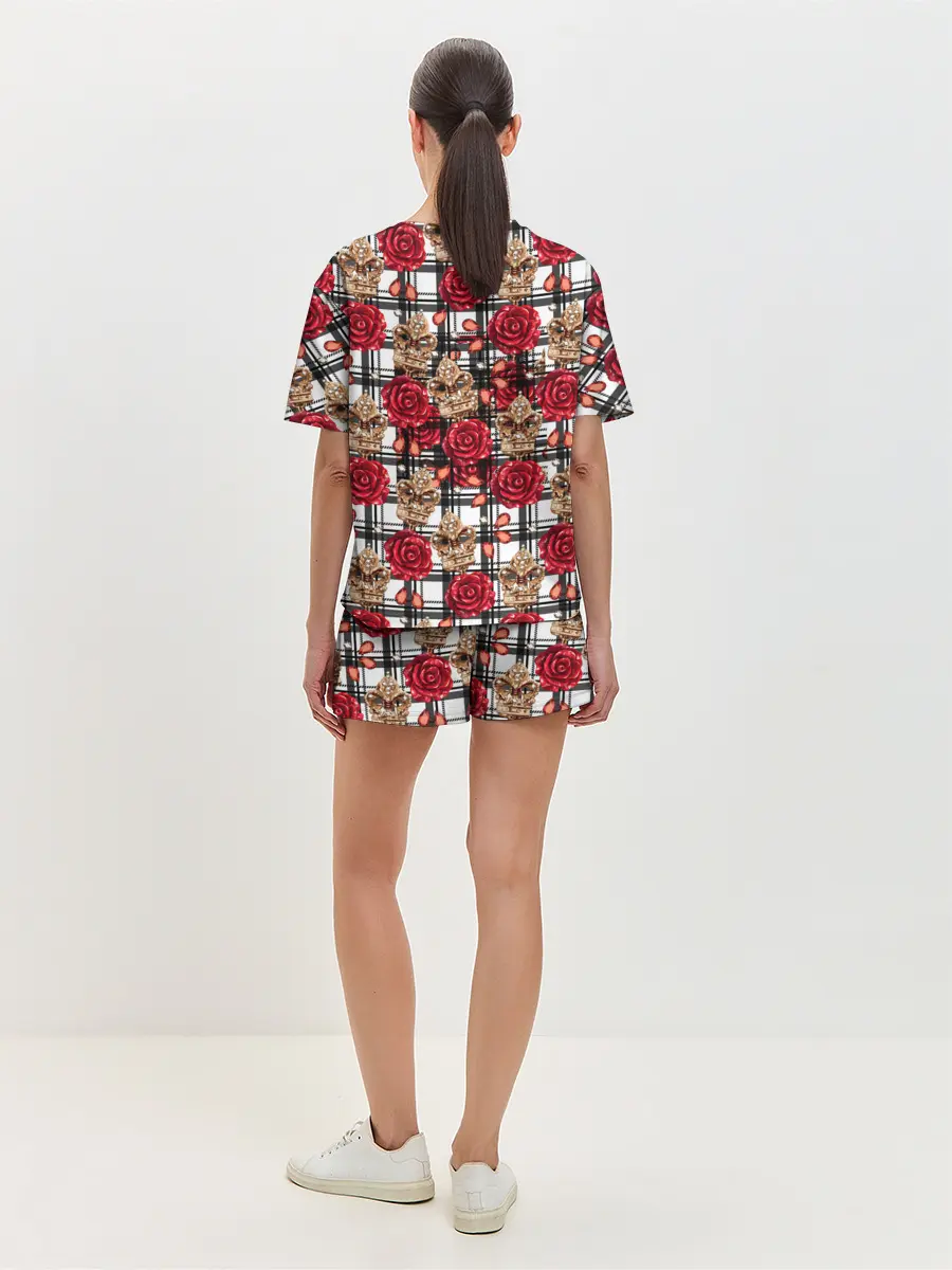 Женская пижама с шортами / Розы в клеточку