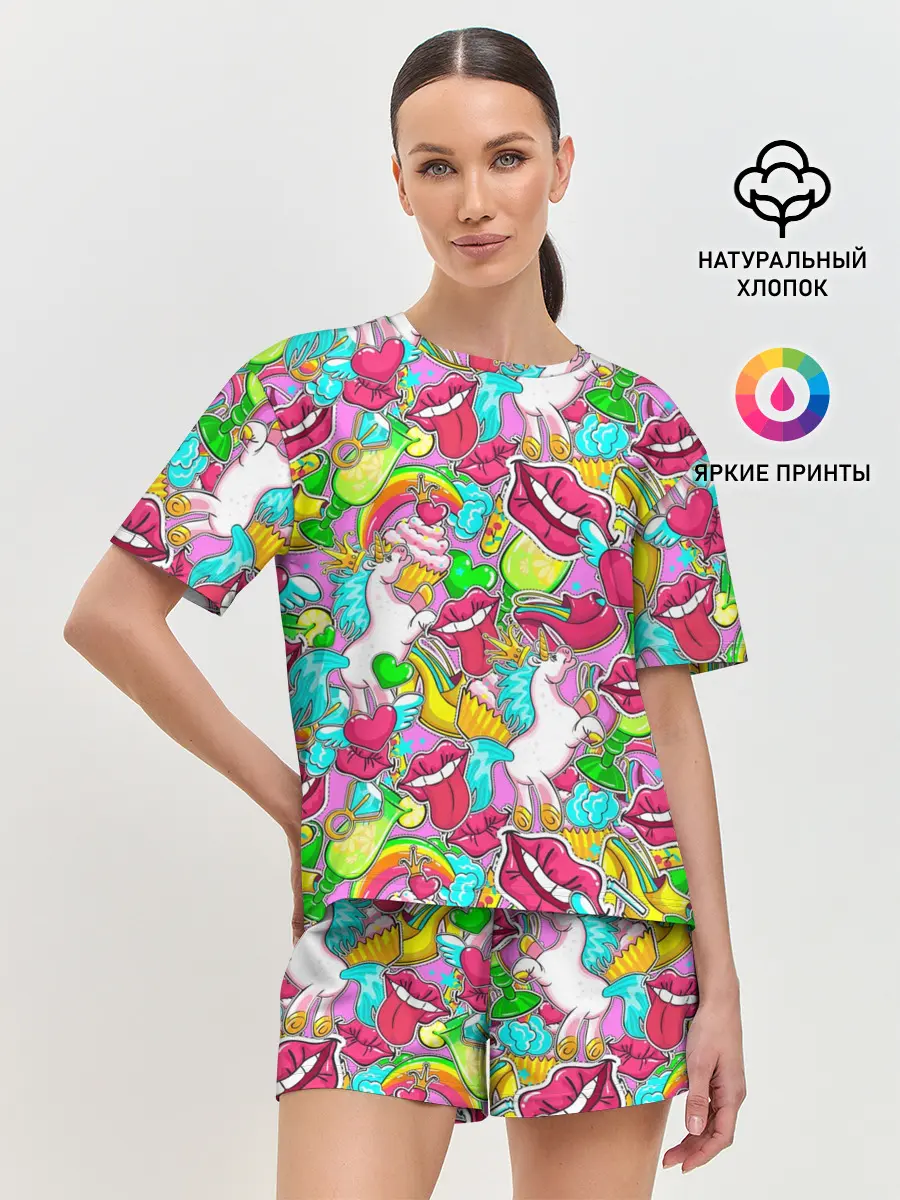 Женская пижама с шортами / Губы фреш