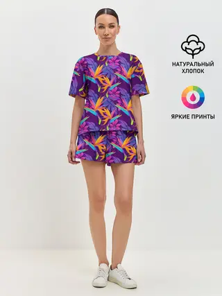 Женская пижама с шортами / Тропические листья