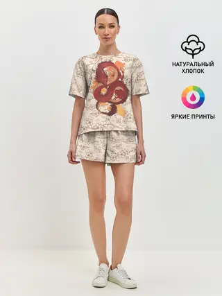 Женская пижама с шортами / Китайский Дракон и Сакура