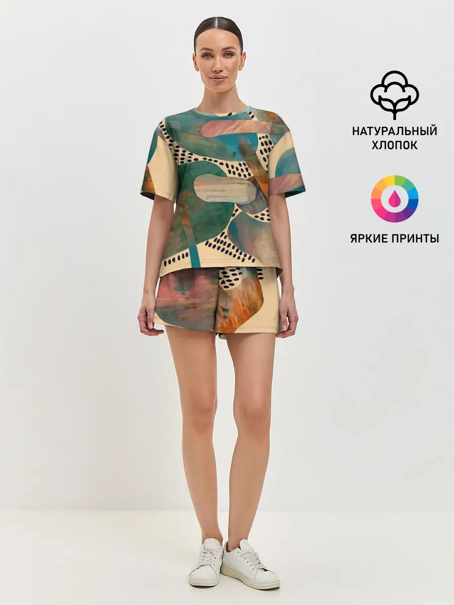 Женская пижама с шортами / Birches and fields