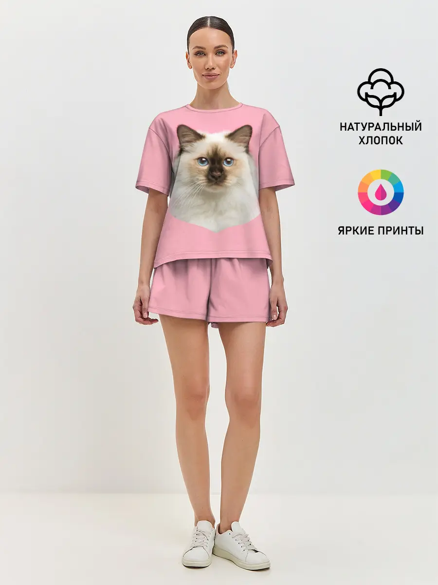 Женская пижама с шортами / Пушистый кот
