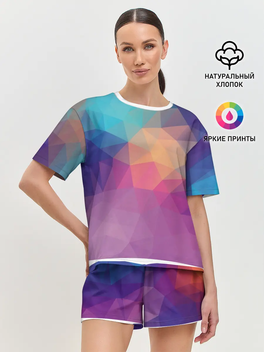 Женская пижама с шортами / Цветные полигоны - Градиент
