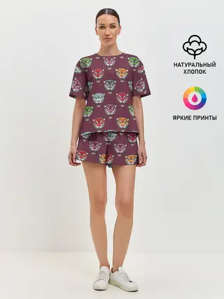 Женская пижама с шортами / Дикие кошки