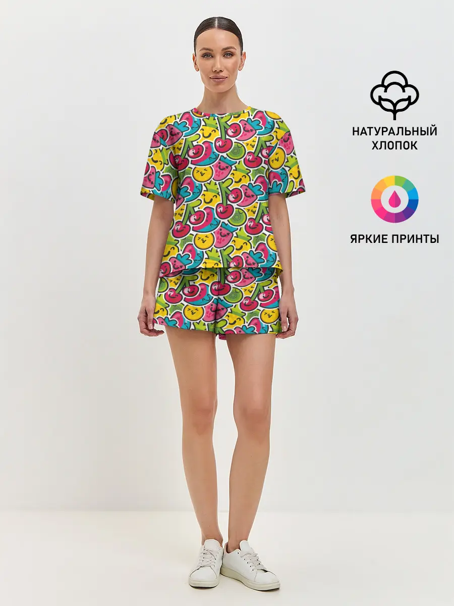 Женская пижама с шортами / Лето. Ягоды. Фрукты