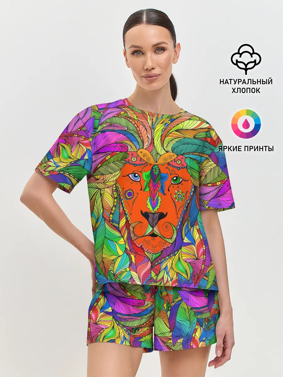 Женская пижама с шортами / Лев шаман