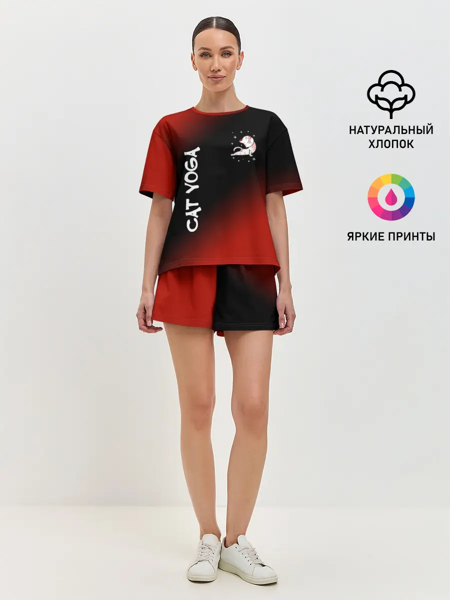 Женская пижама с шортами / Yoga Cat - Gradient
