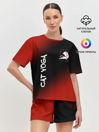 Женская пижама с шортами / Yoga Cat - Gradient