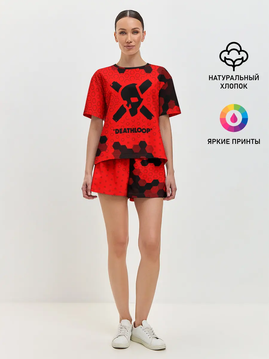 Женская пижама с шортами / Deathloop - Череп - Соты
