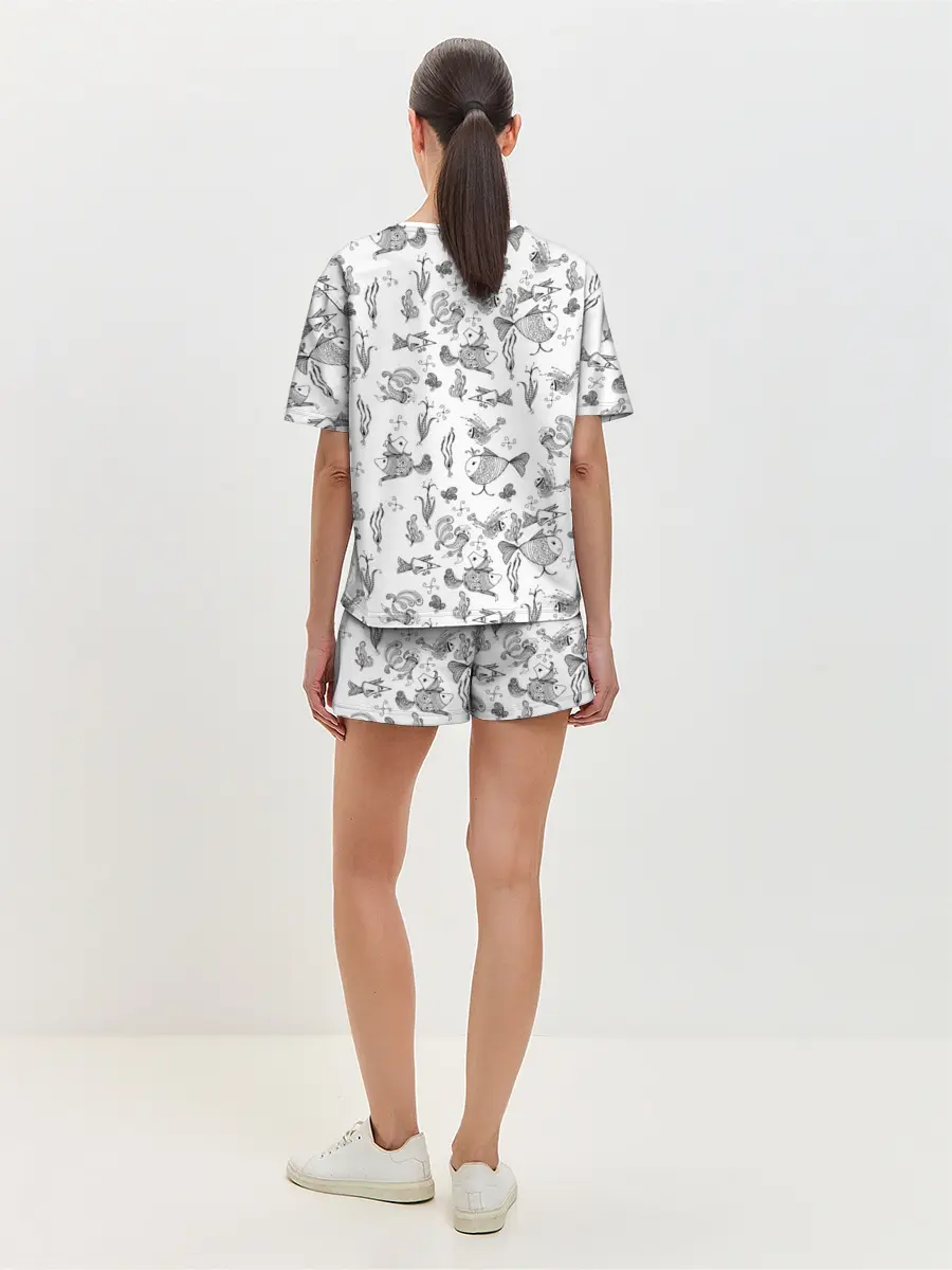Женская пижама с шортами / Рисованные сказочные рыбки