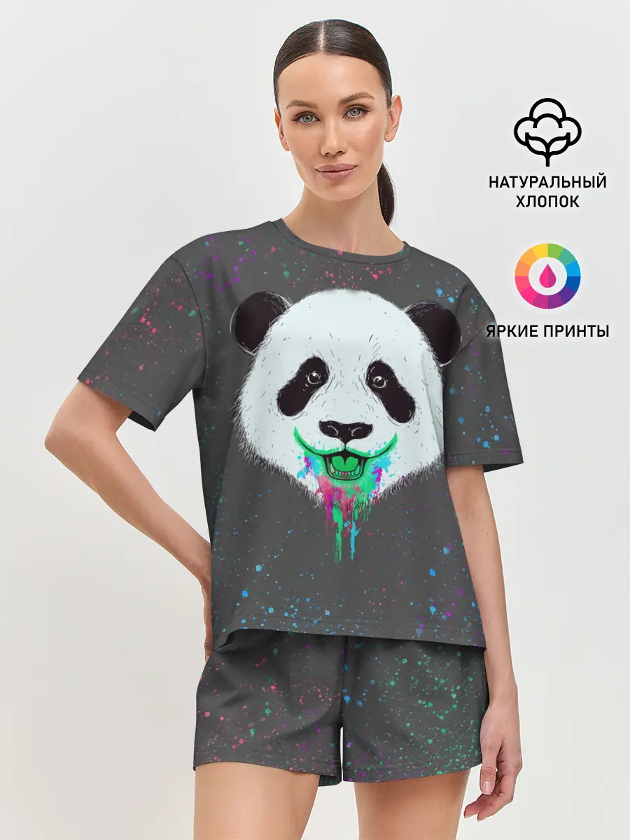 Женская пижама с шортами / Панда Краски Брызги