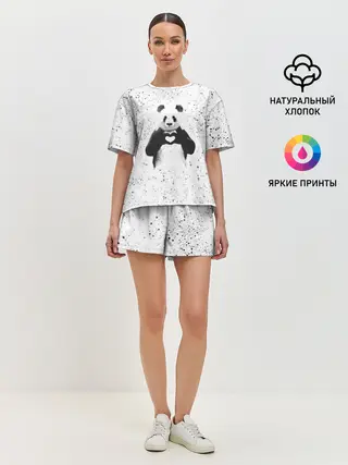 Женская пижама с шортами / Панда Любовь Сердце Брызги